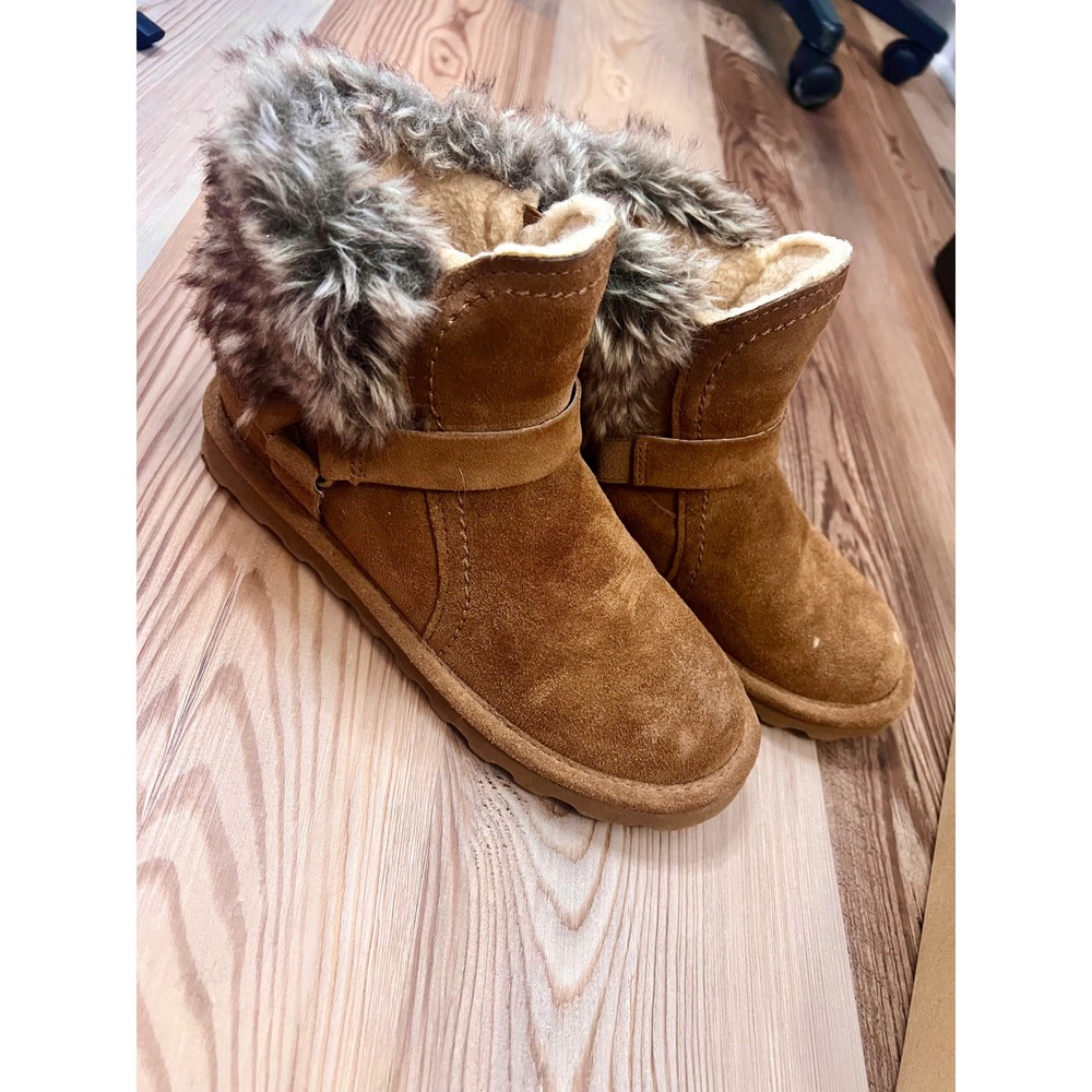Bearpaw Konnie Hickory II Suede Faux Fur Ankle Boots Womens 7 Cabincore Cozy